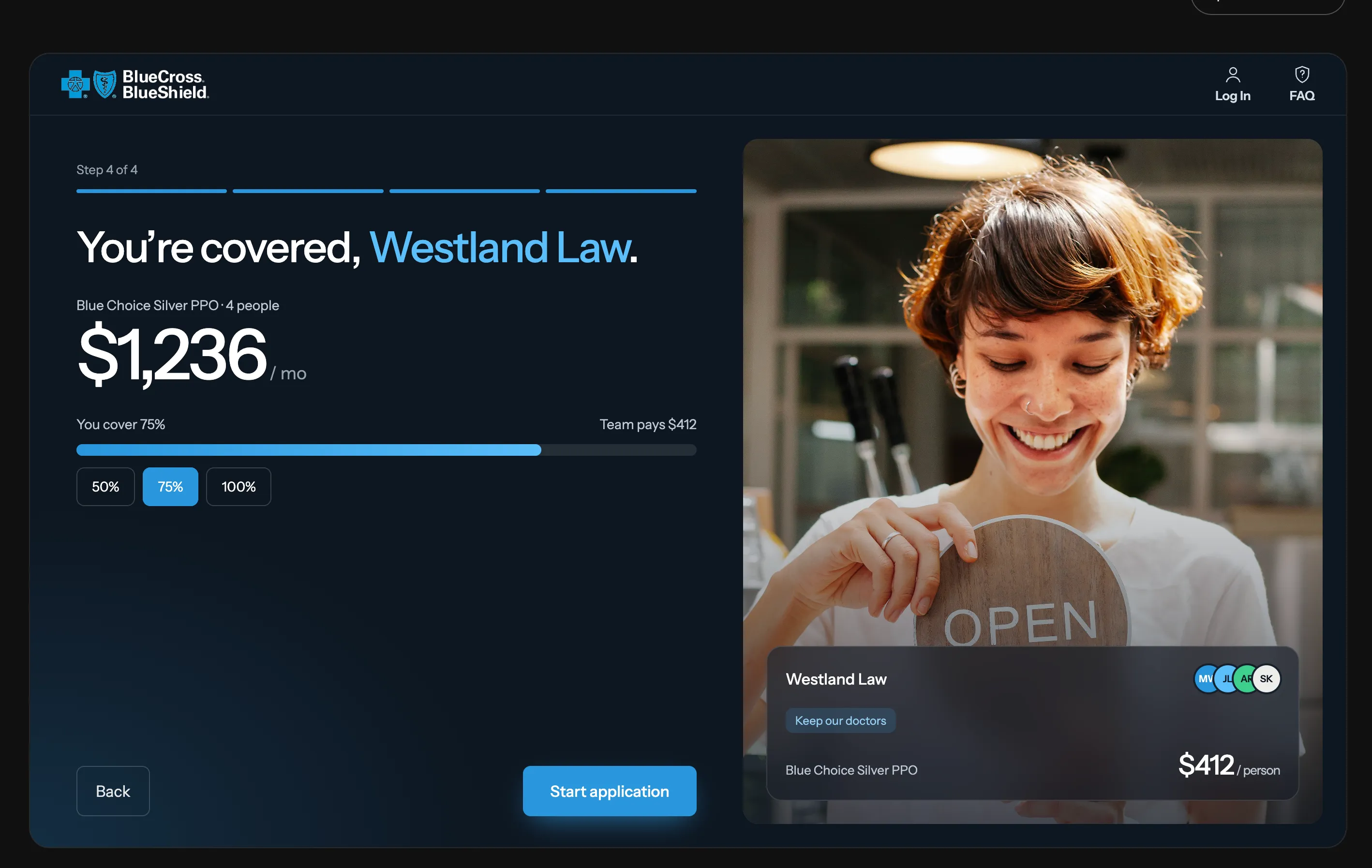 Guided quote prototype: final quote screen